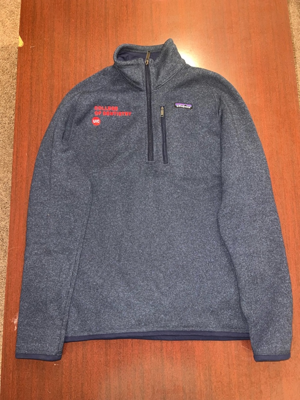 Patagonia Navy Pullover with UIC of Dentistry Embroidery